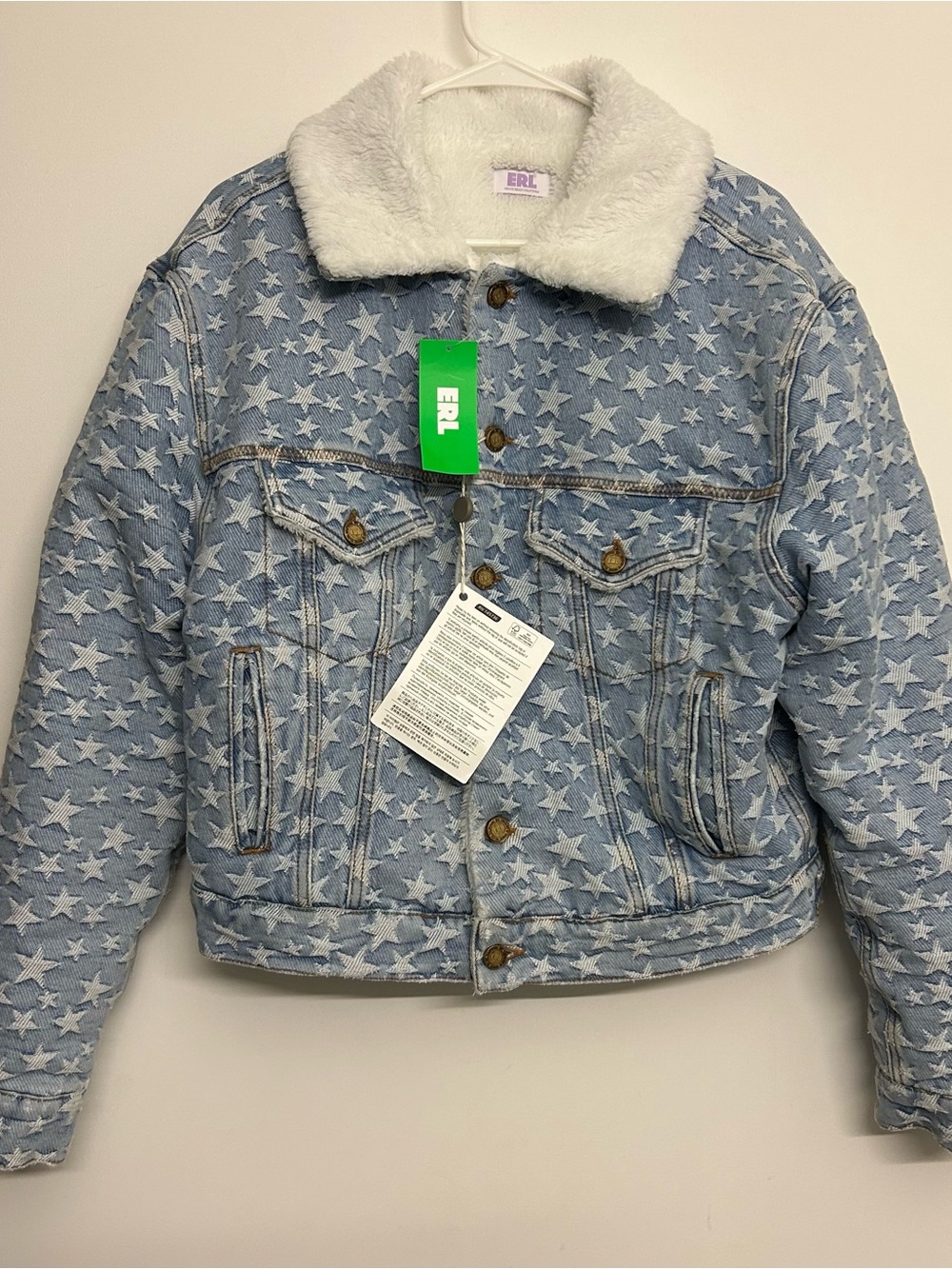 ERL Light Blue Star-Print Sherpa Collar Denim Jacket